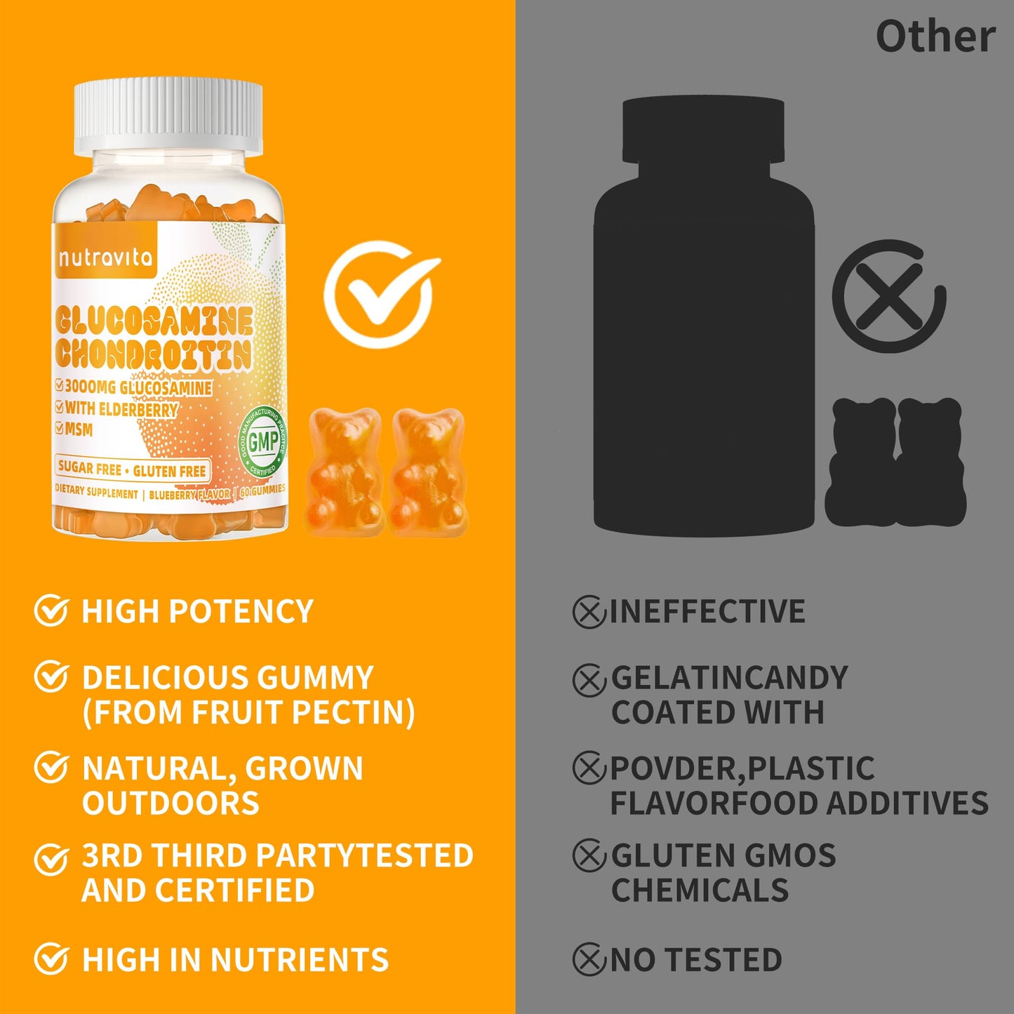 Nutravita Glucosamine Chondroitin Gummies with MSM & Elderberry โ Extra Strength Joint Support