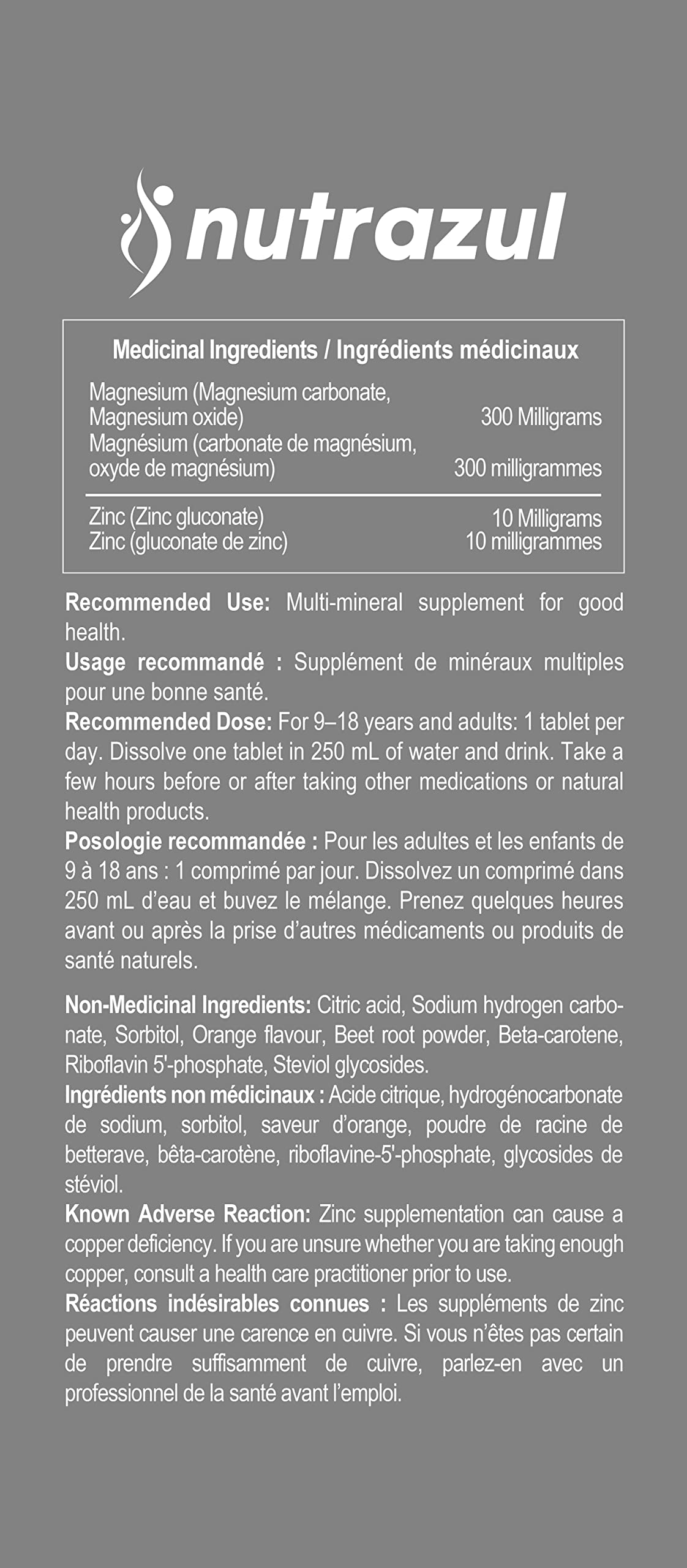 Nutrazul Active Magnesium & Zinc Effervescent Tablets โ 60 Tablets | Orange Flavor