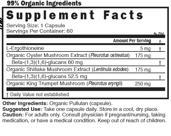 Nature's Fusions Nutri L Ergothioneine โ Organic Mushroom Complex, 60 Capsules (5 mg & 600 mg Extracts)