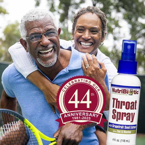 NutriBiotic Throat Spray with GSE β Alcohol-Free, Non-Medicated, Pack of 2 | Menthol, Zinc & Slippery Elm