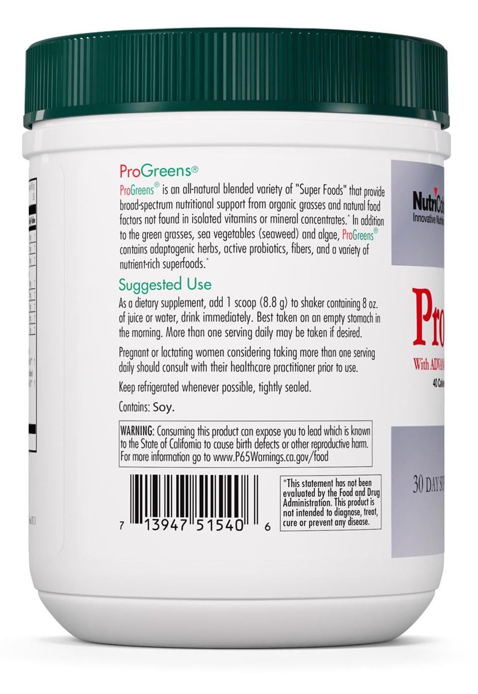 Nutricology ProGreens 265 g โ Organic Greens Superfood Powder with Probiotics | 30 Day Supply