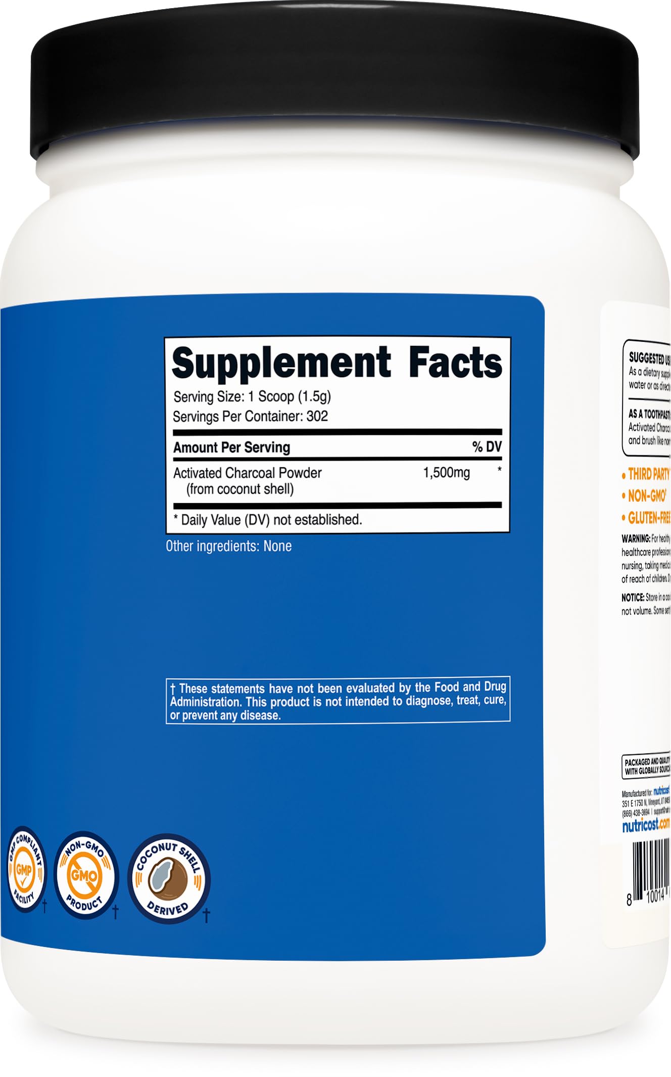 Nutricost Activated Charcoal Powder 1lb โ Food Grade, Coconut Shell