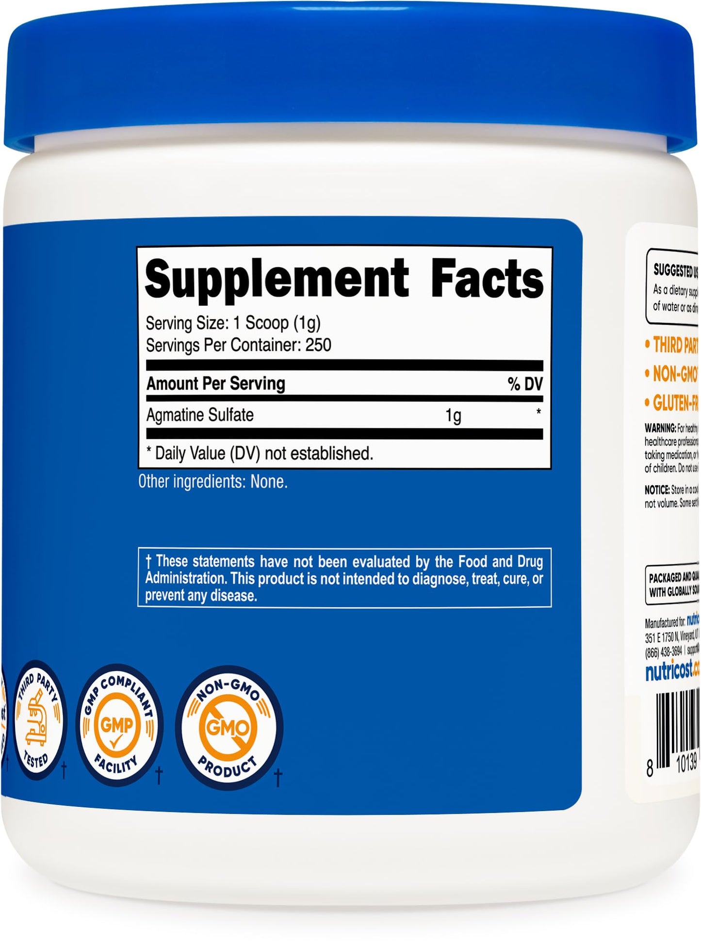 Nutricost Pure Agmatine Sulfate Powder โ 250g, 1g Serving, Non-GMO