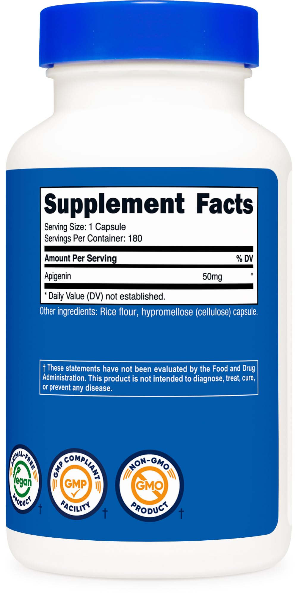 Nutricost Apigenin 50mg, 180 Capsules โ Non-GMO, Gluten Free, Vegan
