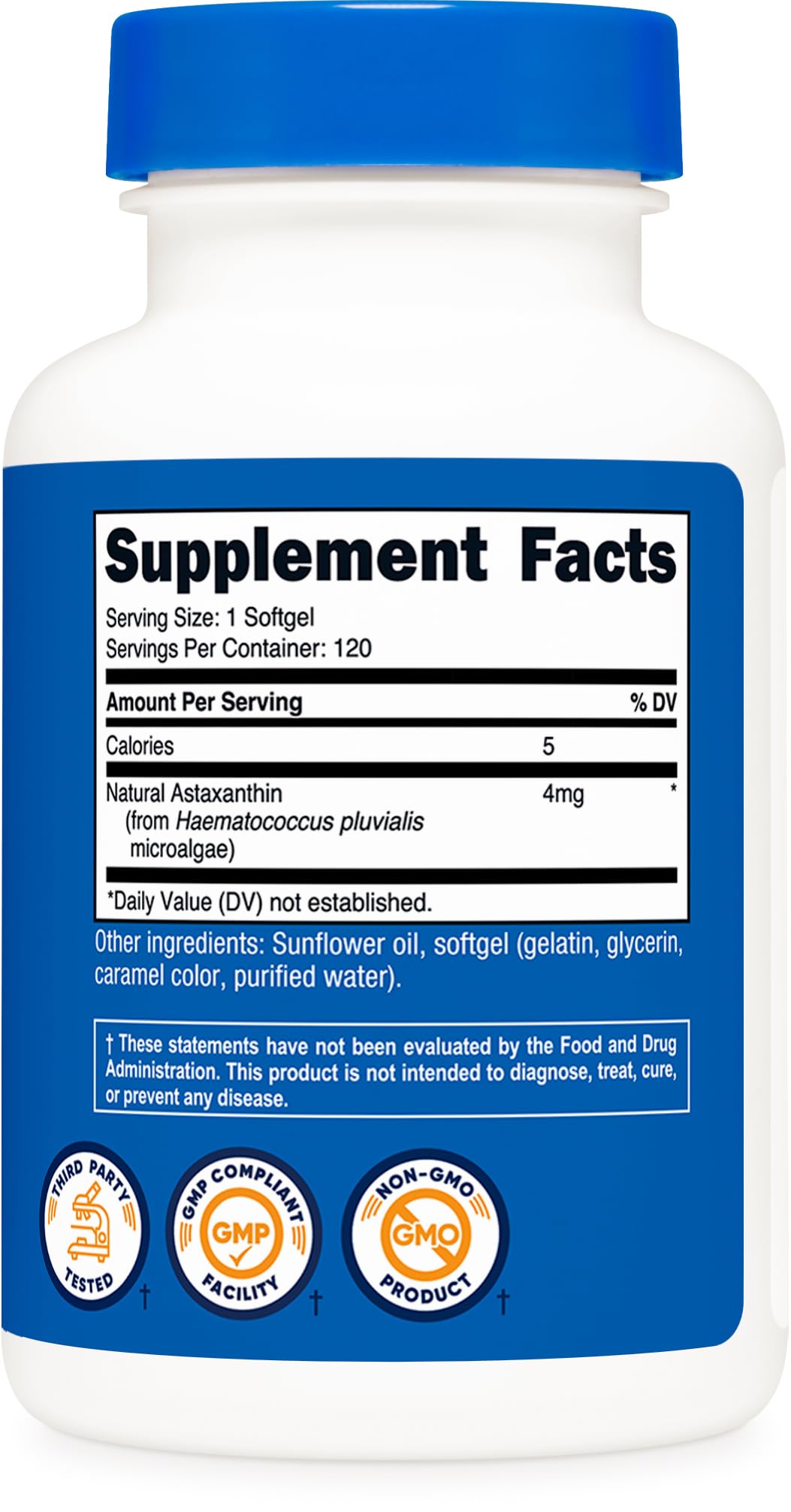 Nutricost Astaxanthin 4mg โ Gluten Free, Non-GMO, 120 Softgels