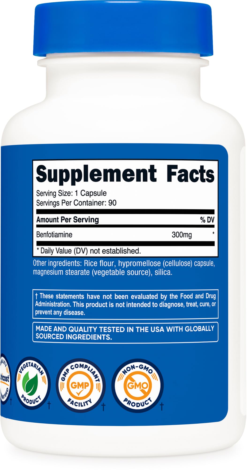Nutricost Benfotiamine 300mg โ 90 Capsules | Gluten Free, Non-GMO, Vegetarian Vitamin B1 (Fat-Soluble)