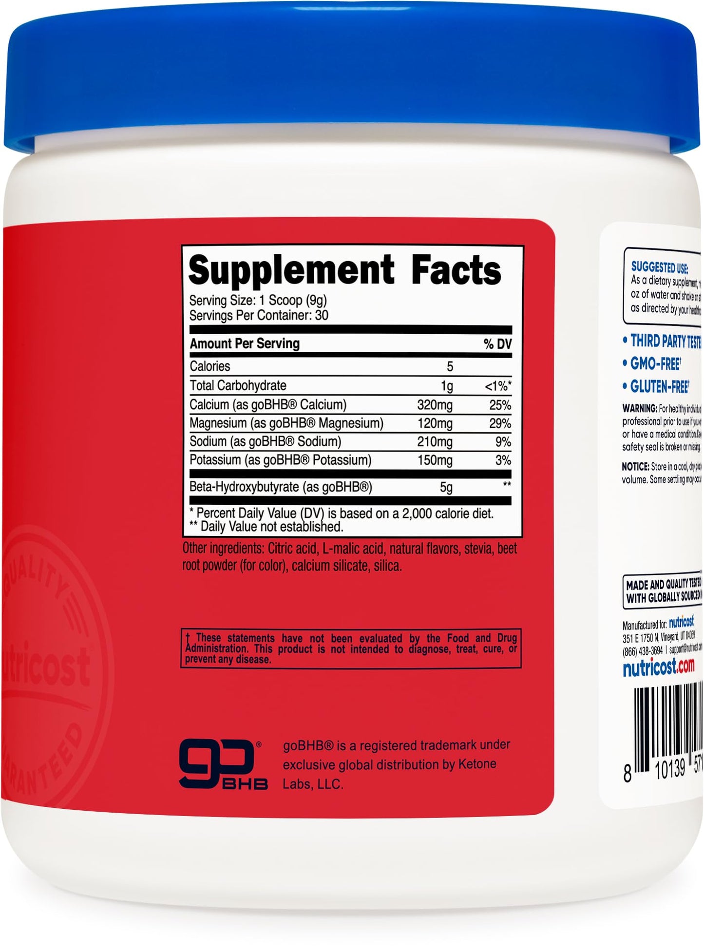 Nutricost BHB Salts Drink Mix Fruit Punch โ 30 Servings, 5 g BHB per Serving, 0 g Total Sugars, Vegetarian