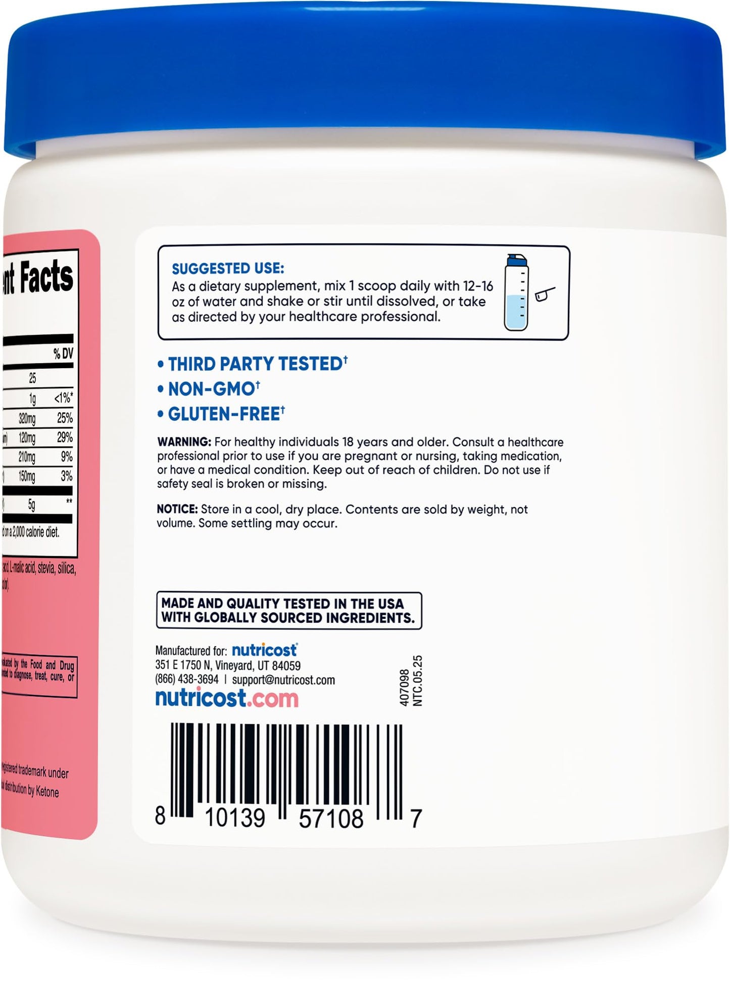 Nutricost BHB Salts Drink Mix โ Strawberry Lemonade (30 Servings) | 5g BHB per Serving | 0g Total Sugars | Vegetarian