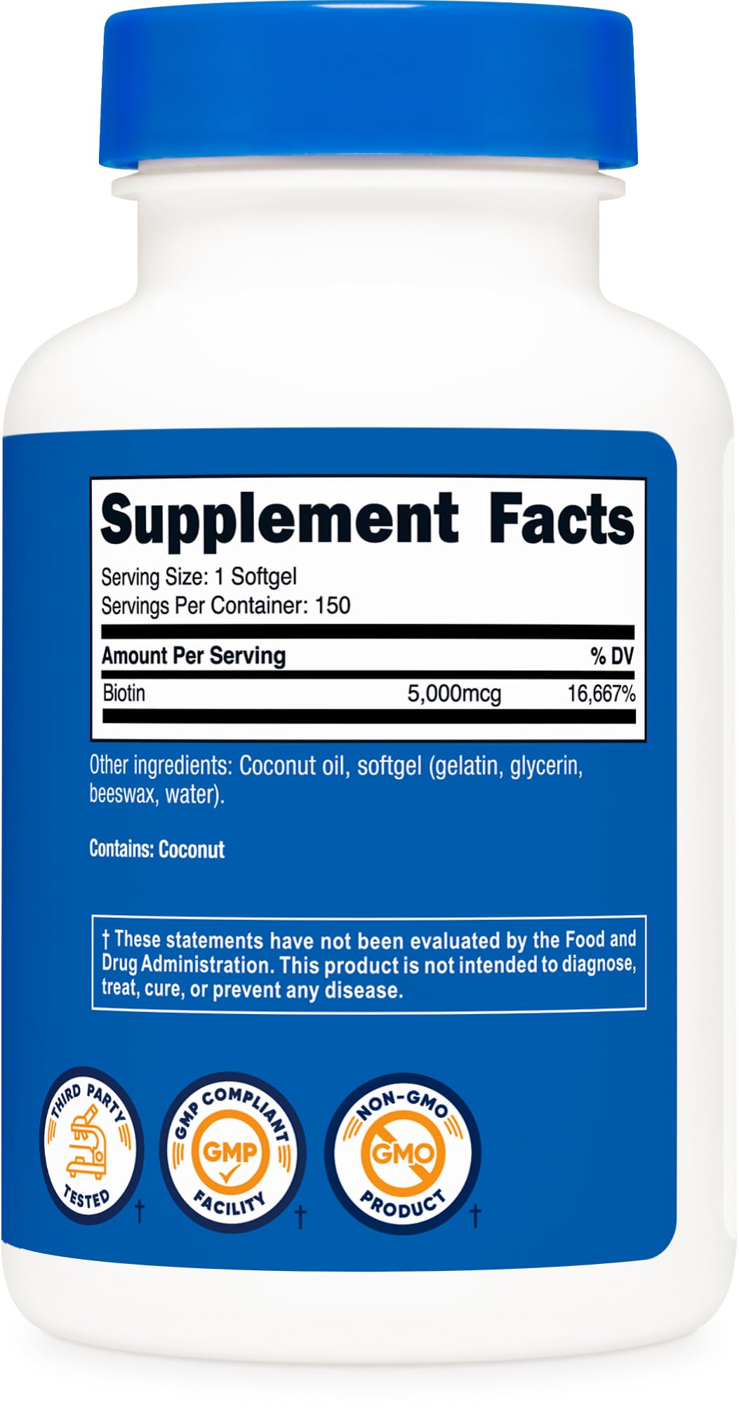 Nutricost Biotin 5,000mcg โ 150 Softgels | Vitamin B7, Gluten Free, Non-GMO