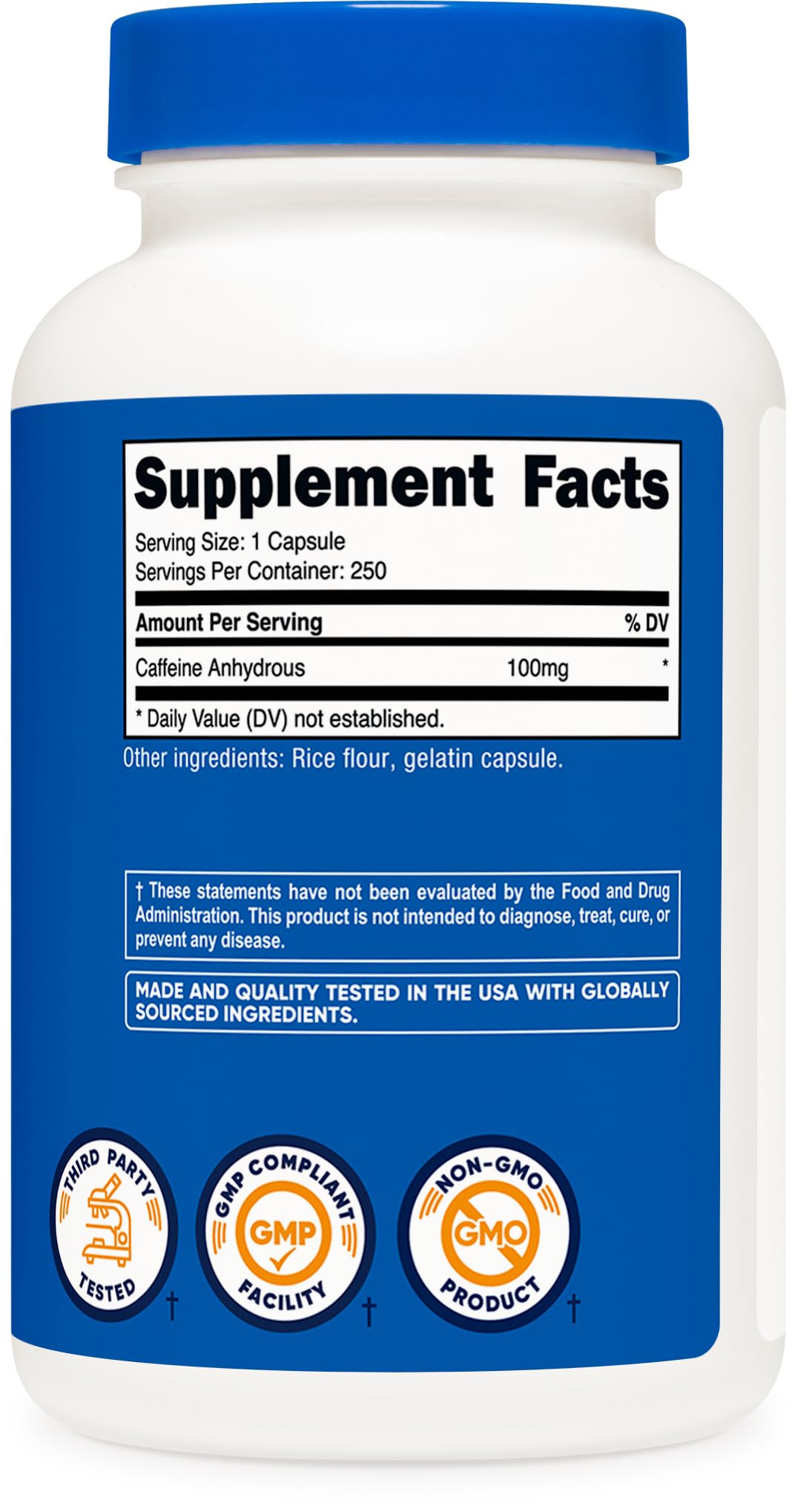 Nutricost Caffeine Pills 100mg per Serving โ 250 Capsules | Energy & Focus