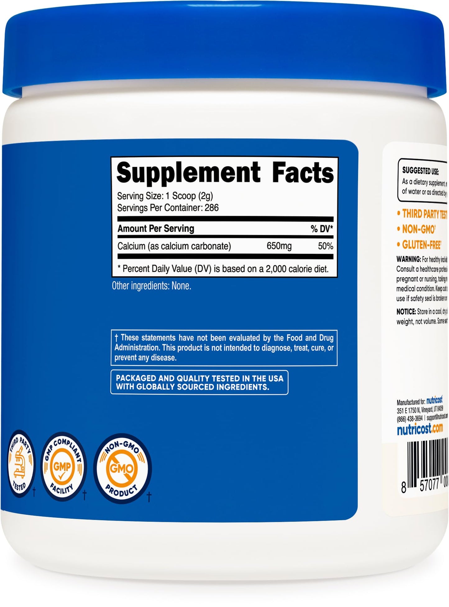 Nutricost Calcium Carbonate Powder 500 Grams (Pack of 2) โ 650mg Calcium per Serving