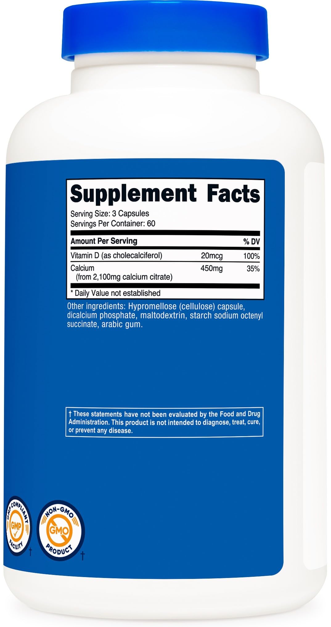 Nutricost Calcium Citrate + Vitamin D โ 180 Capsules, 60 Servings (2100 mg Calcium Citrate, 20 mcg Vitamin D)