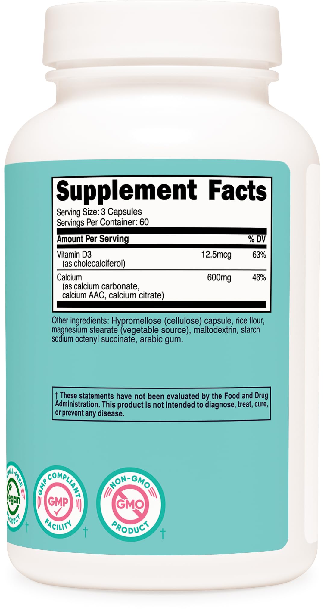 Nutricost Calcium 600mg + Vitamin D3 12.5mcg for Women โ 180 Capsules (60 Servings) โ Vegan, Non-GMO, Gluten Free