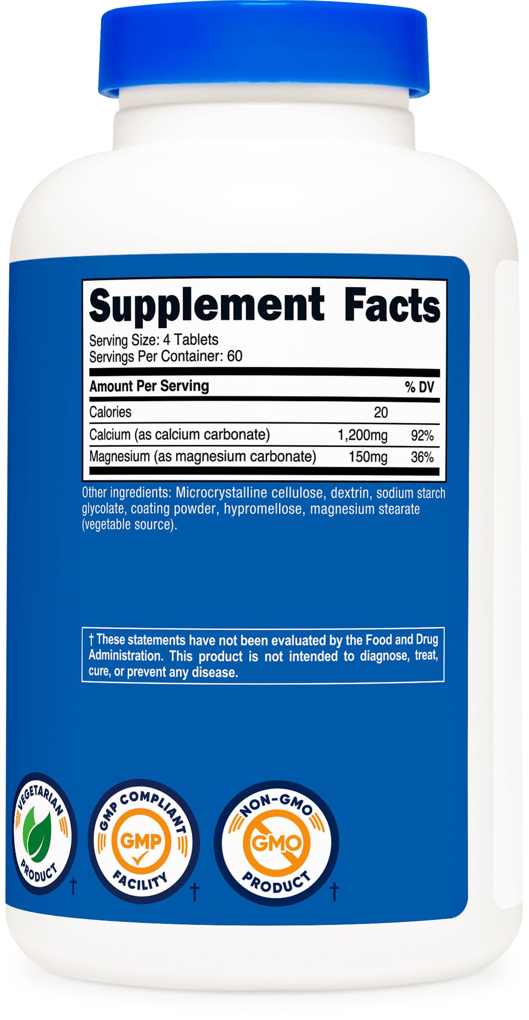 Nutricost Calcium & Magnesium Carbonate โ 240 Tablets, 1200mg Ca / 150mg Mg, Gluten Free, Non-GMO