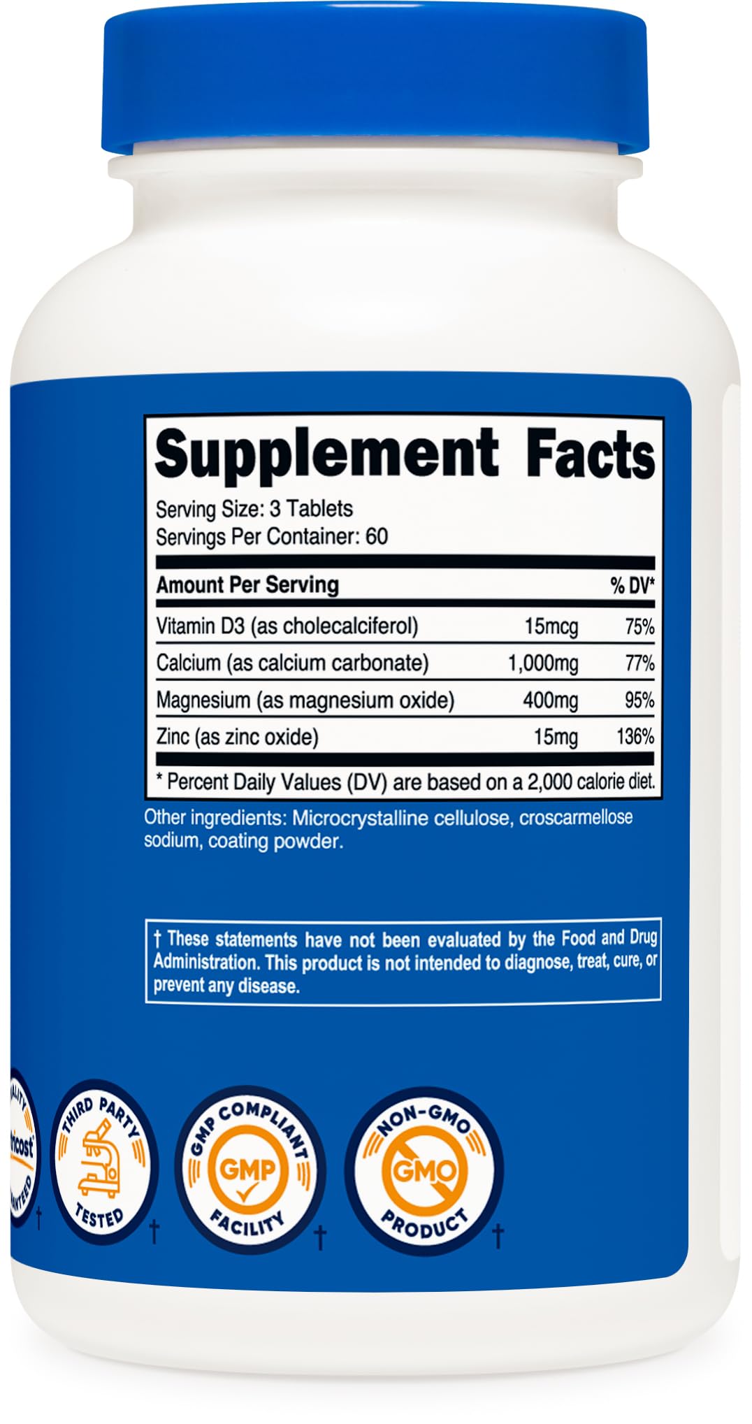 Nutricost Calcium Magnesium Zinc Tablets 1,415 mg โ 180 Tablets, 60 Servings | Gluten Free, Non-GMO