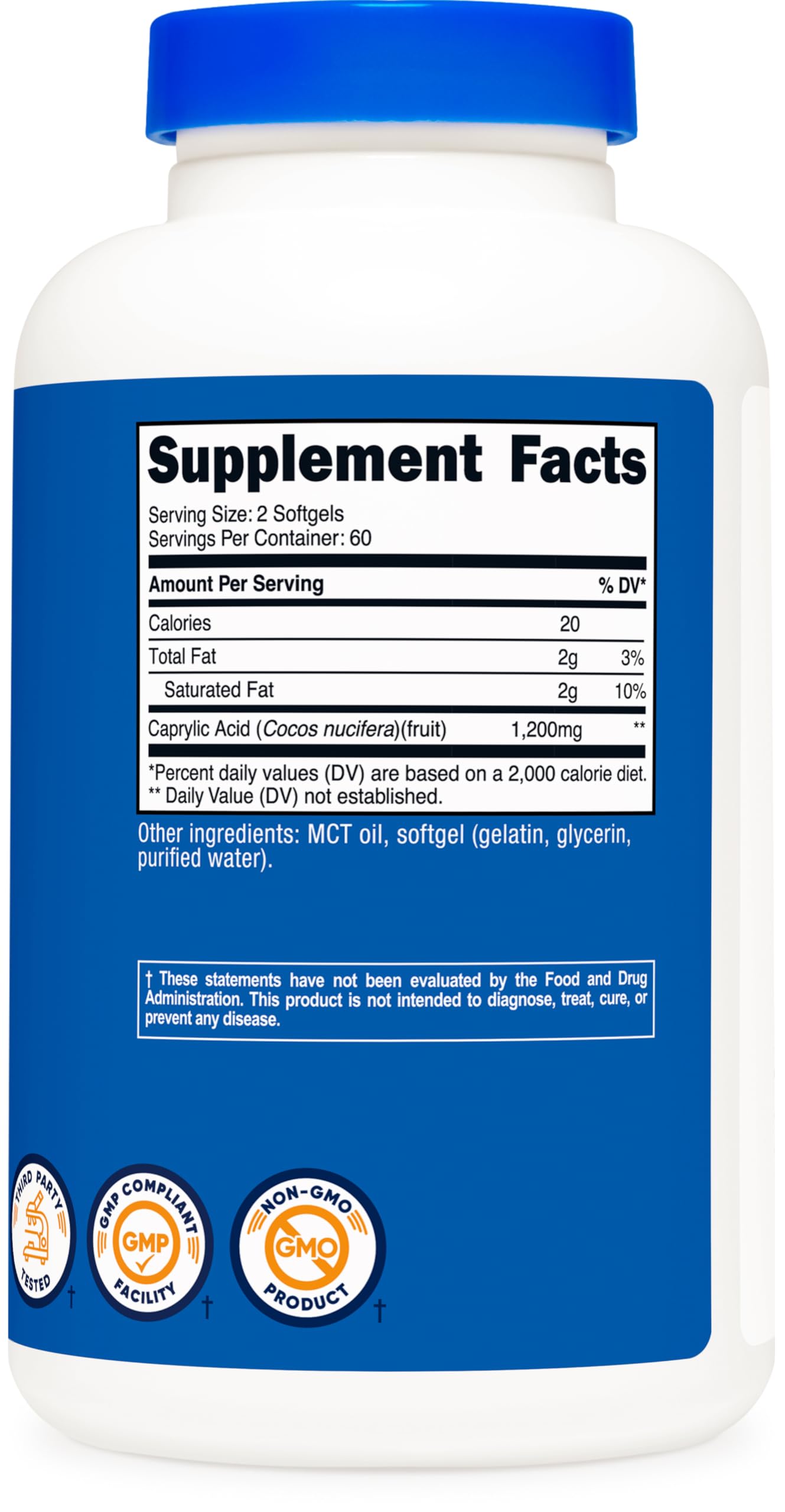 Nutricost Caprylic Acid 1200mg, 120 Softgels โ GMO Free, Gluten Free