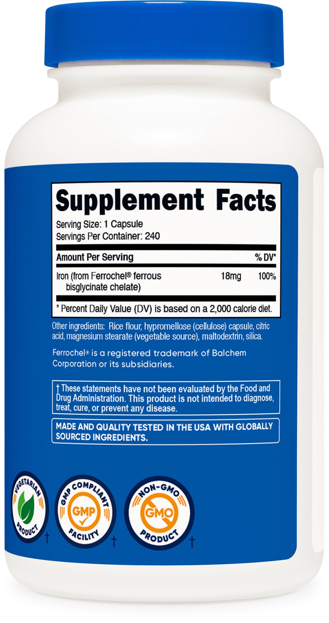 Nutricost Chelated Iron 18mg, 240 Capsules โ Gluten Free & Non-GMO | Ferrochel