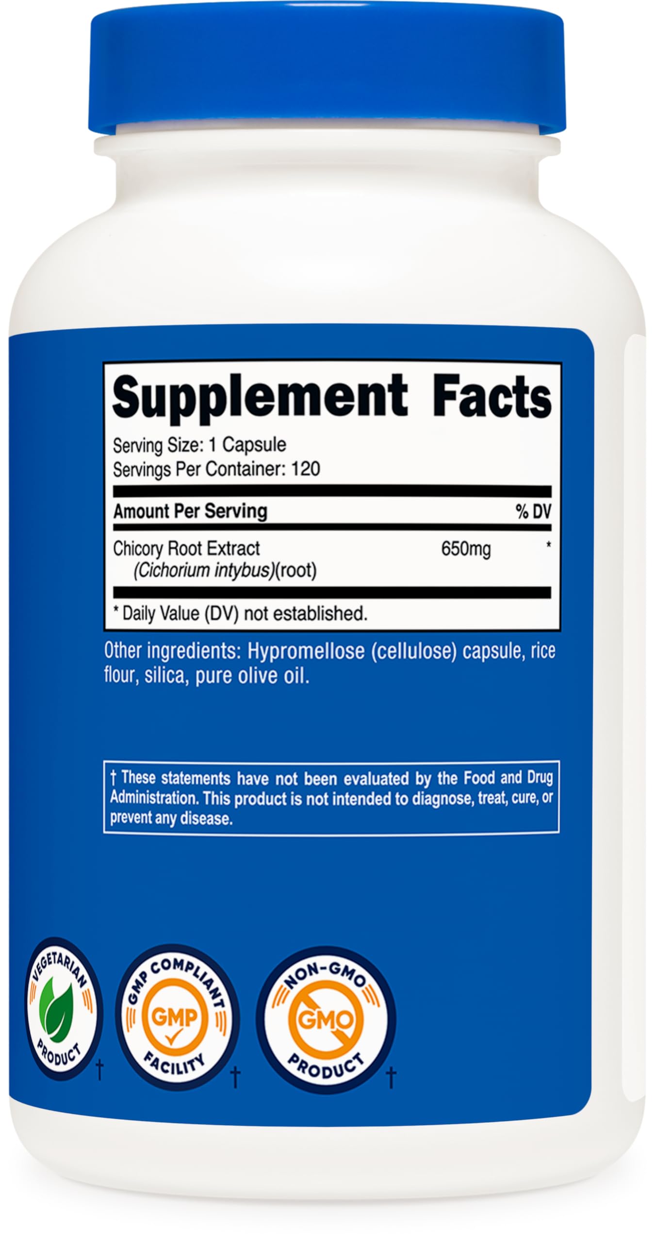 Nutricost Chicory Root 650mg per Capsule โ 120 Plant-Based Capsules, Non-GMO & Gluten Free