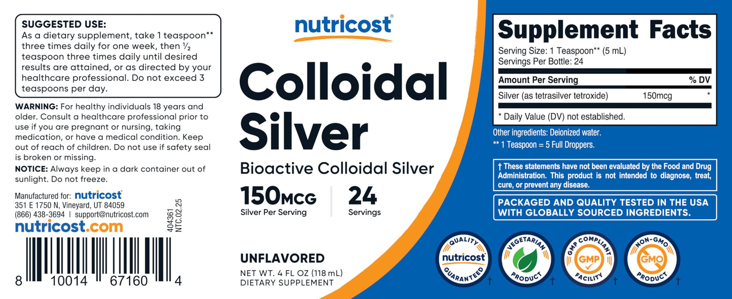 Nutricost Colloidal Silver 4oz โ Bio-Active, Cobalt Blue Glass Bottles