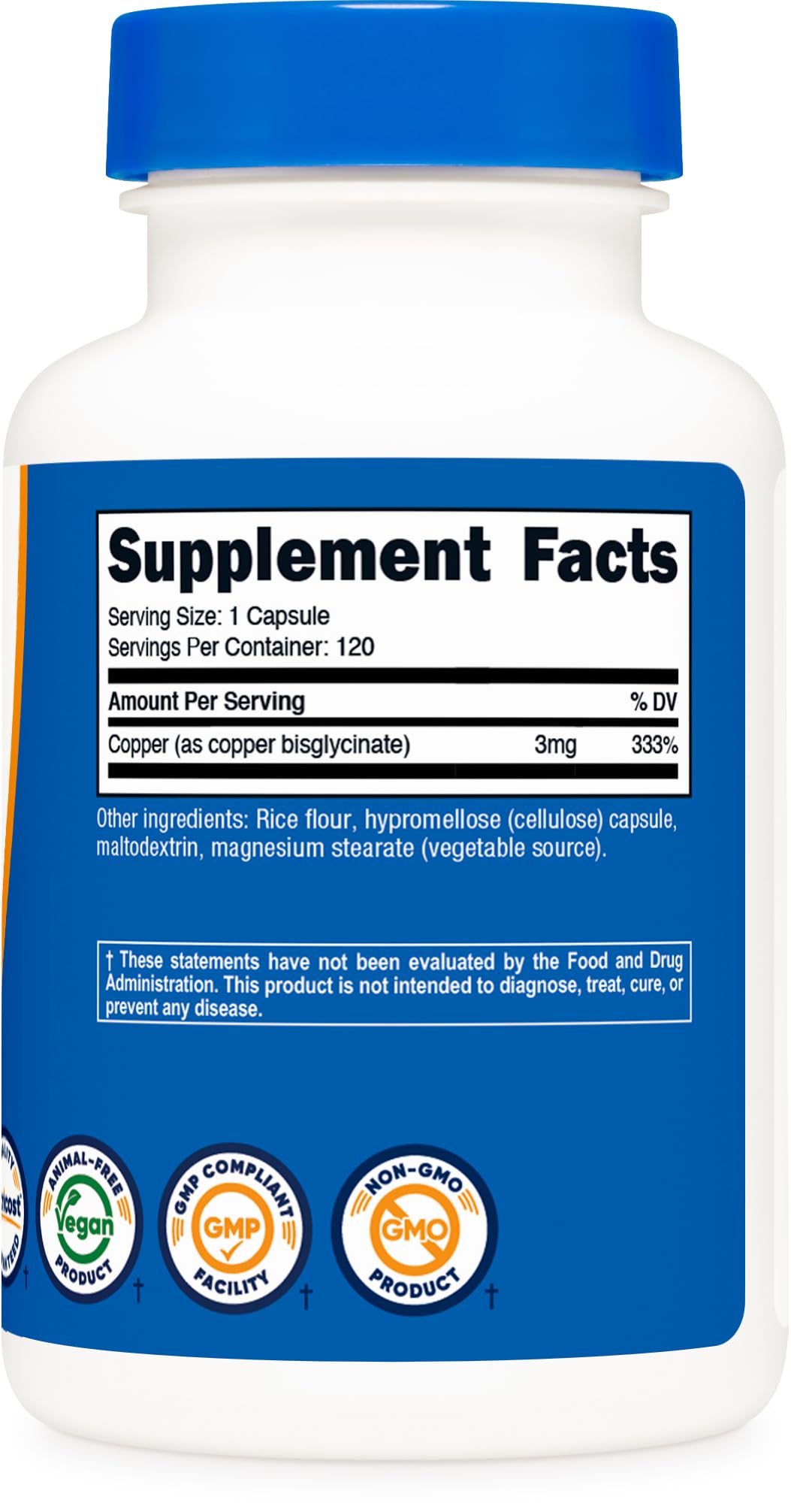 Nutricost Copper Glycinate Capsules โ 120 Count, 3 mg Copper per Serving | Non-GMO & Vegan