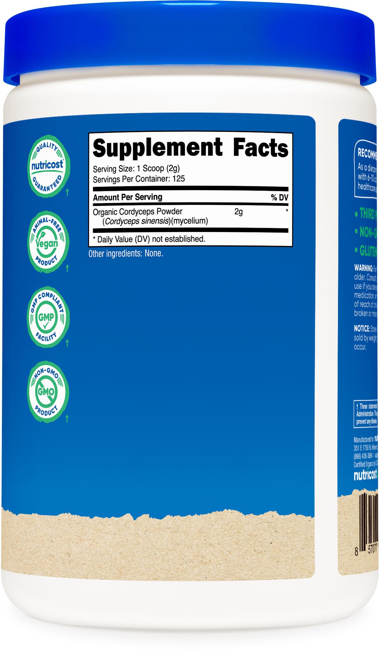 Nutricost Organic Cordyceps Powder 250g โ USDA Organic, Non-GMO, Gluten Free
