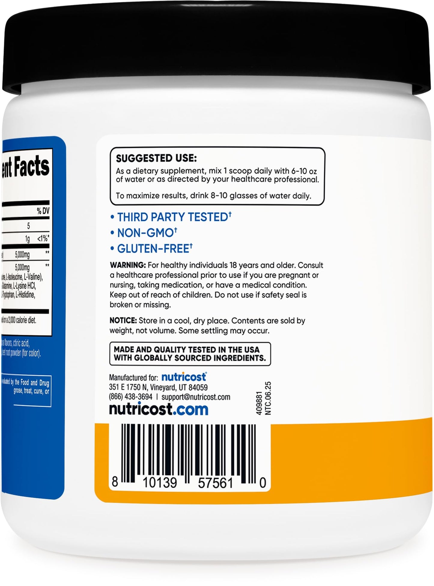 Nutricost Creatine + Aminos 30 Servings Peach Mango โ 5,000mg Creatine Monohydrate + 5,000mg BCAA per Serving