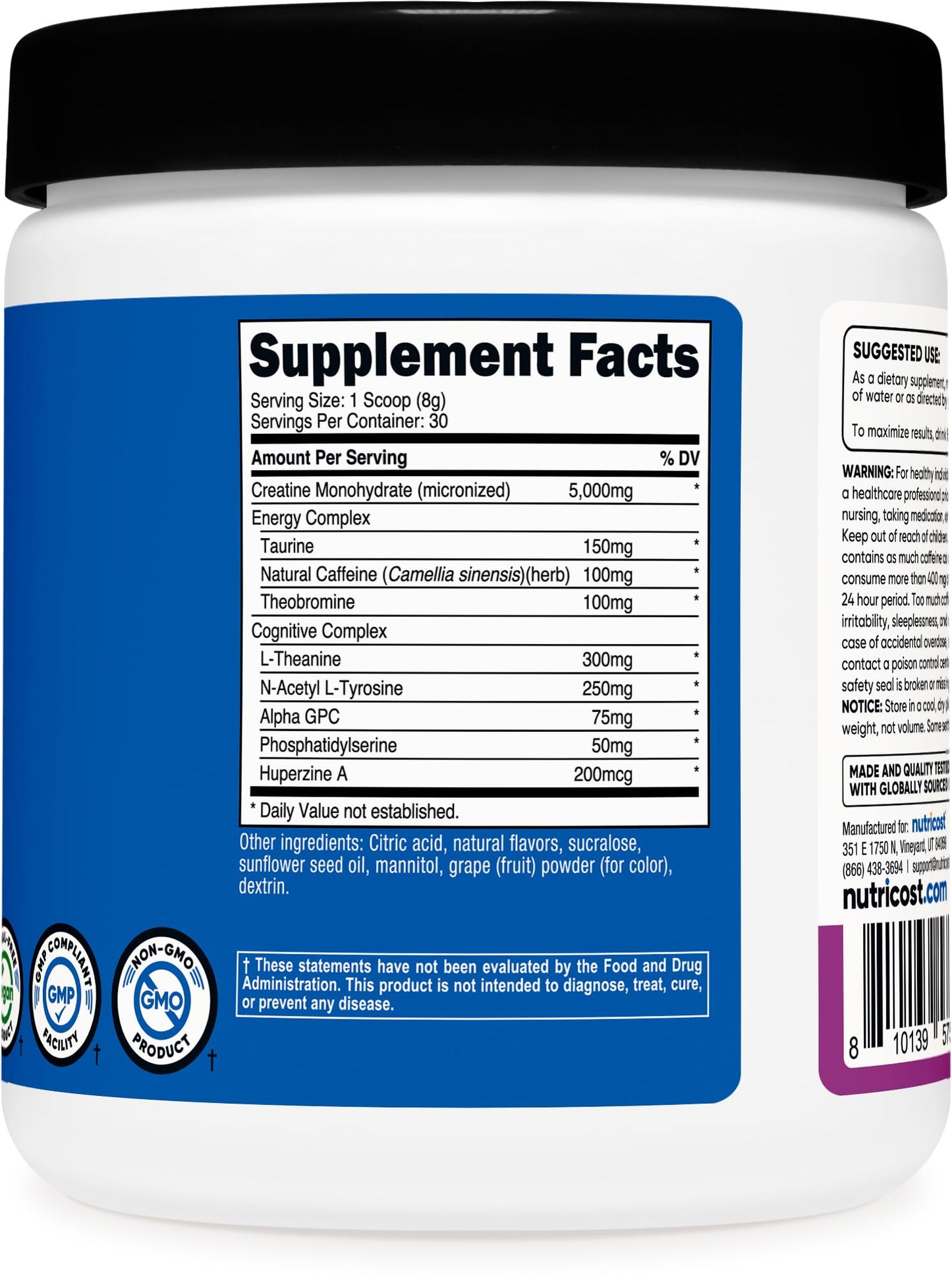 Nutricost Creatine + Energy (Grape) โ 30 Servings, 5,000mg Creatine Monohydrate