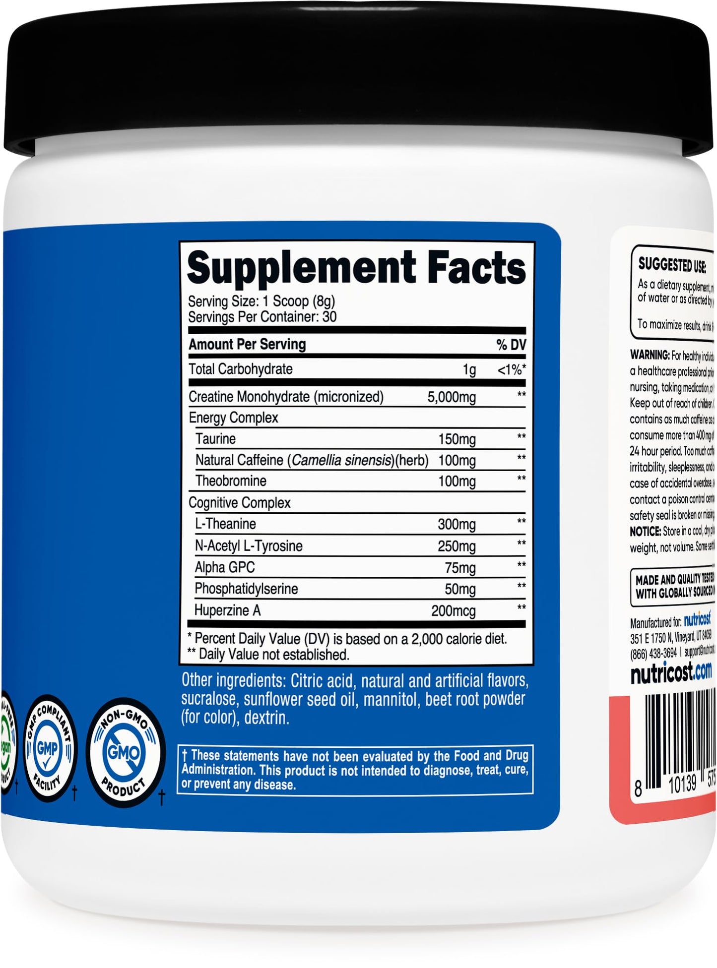 Nutricost Creatine + Energy 30 Servings โ Watermelon | 5,000mg Creatine Monohydrate + 350mg Energy