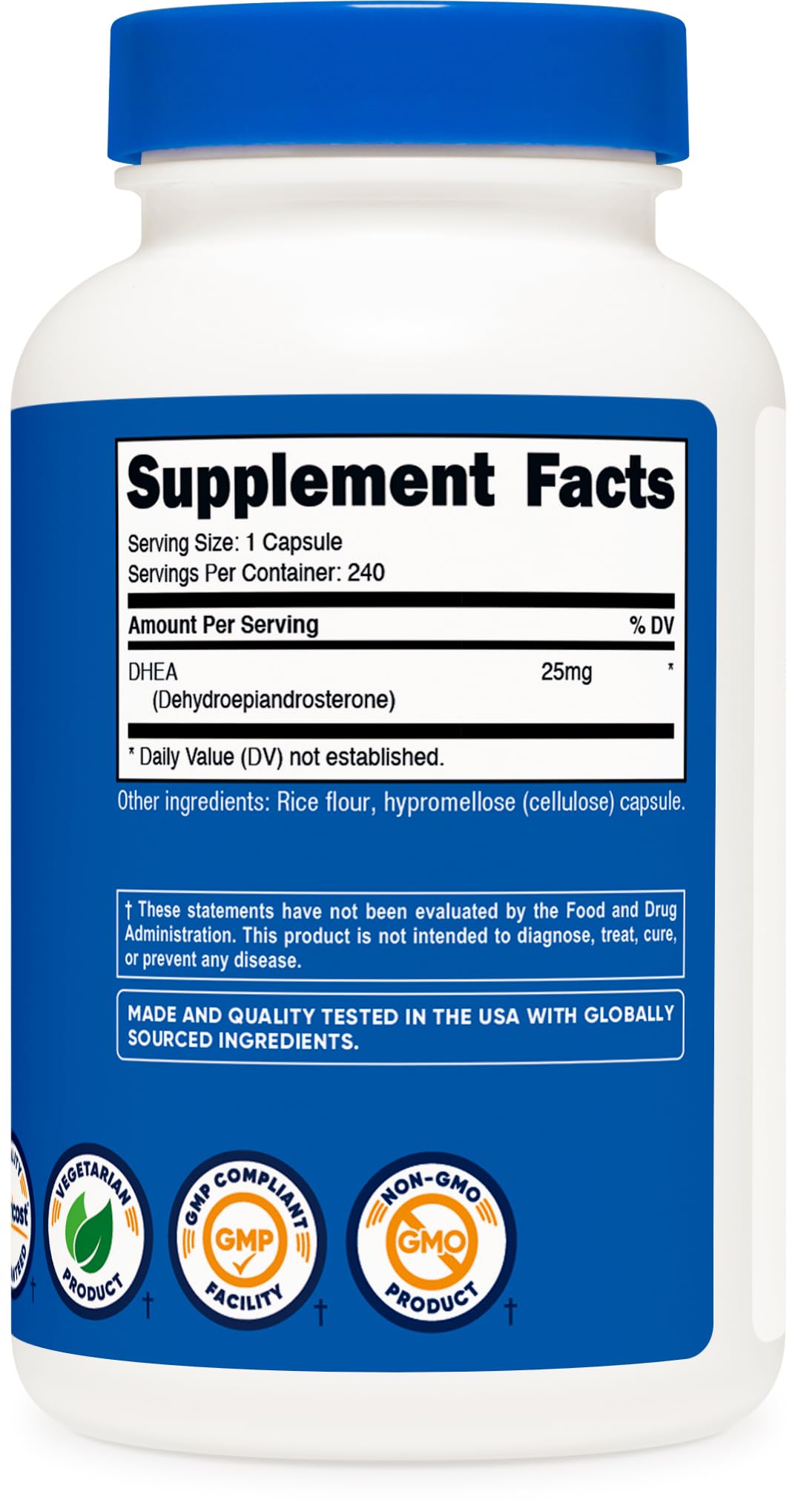 Nutricost DHEA 25mg โ 240 Capsules, Gluten Free, Soy Free, Non-GMO