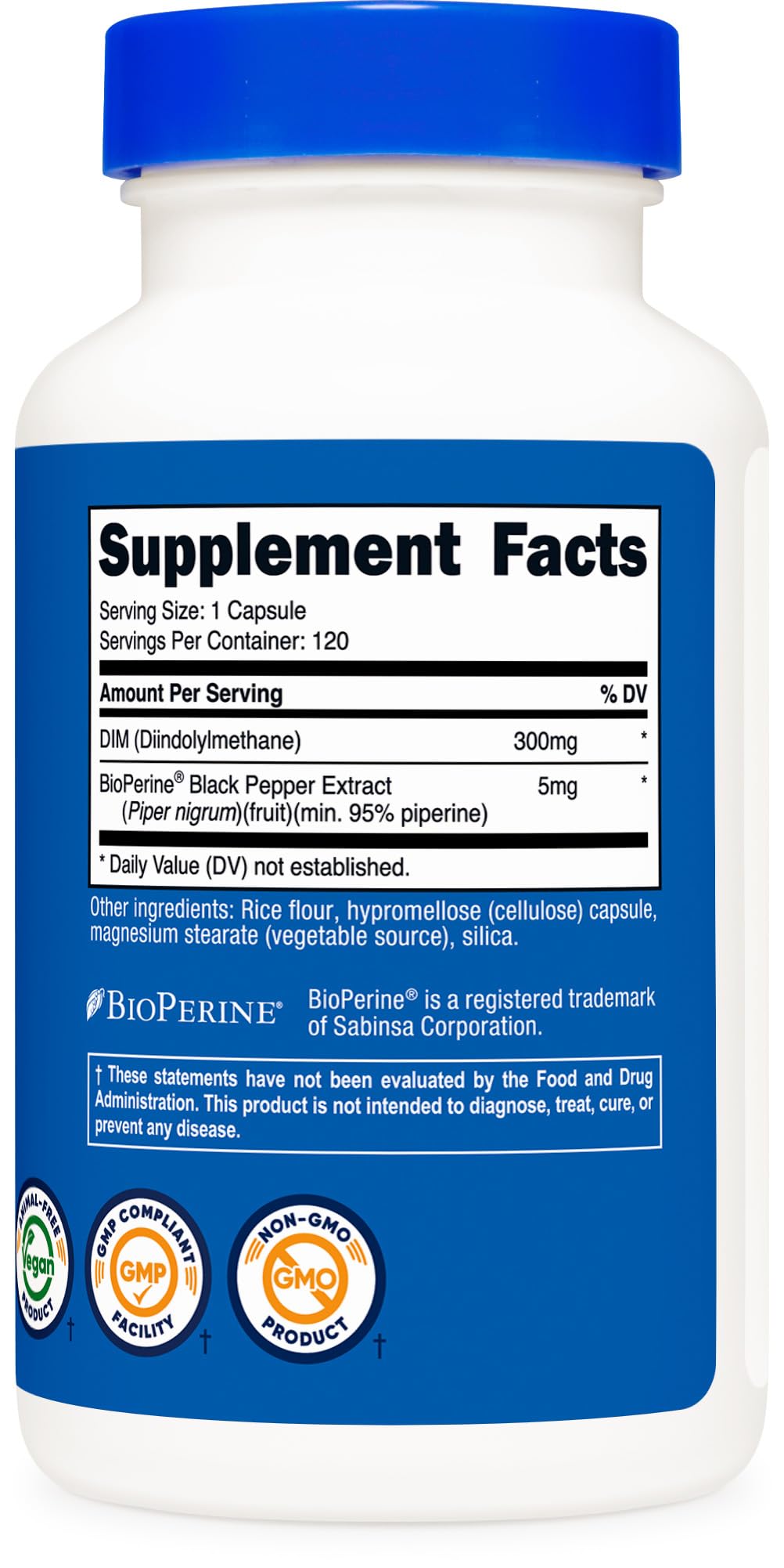 Nutricost DIM + BioPerine 300mg โ 120 Vegetarian Capsules | Max Strength