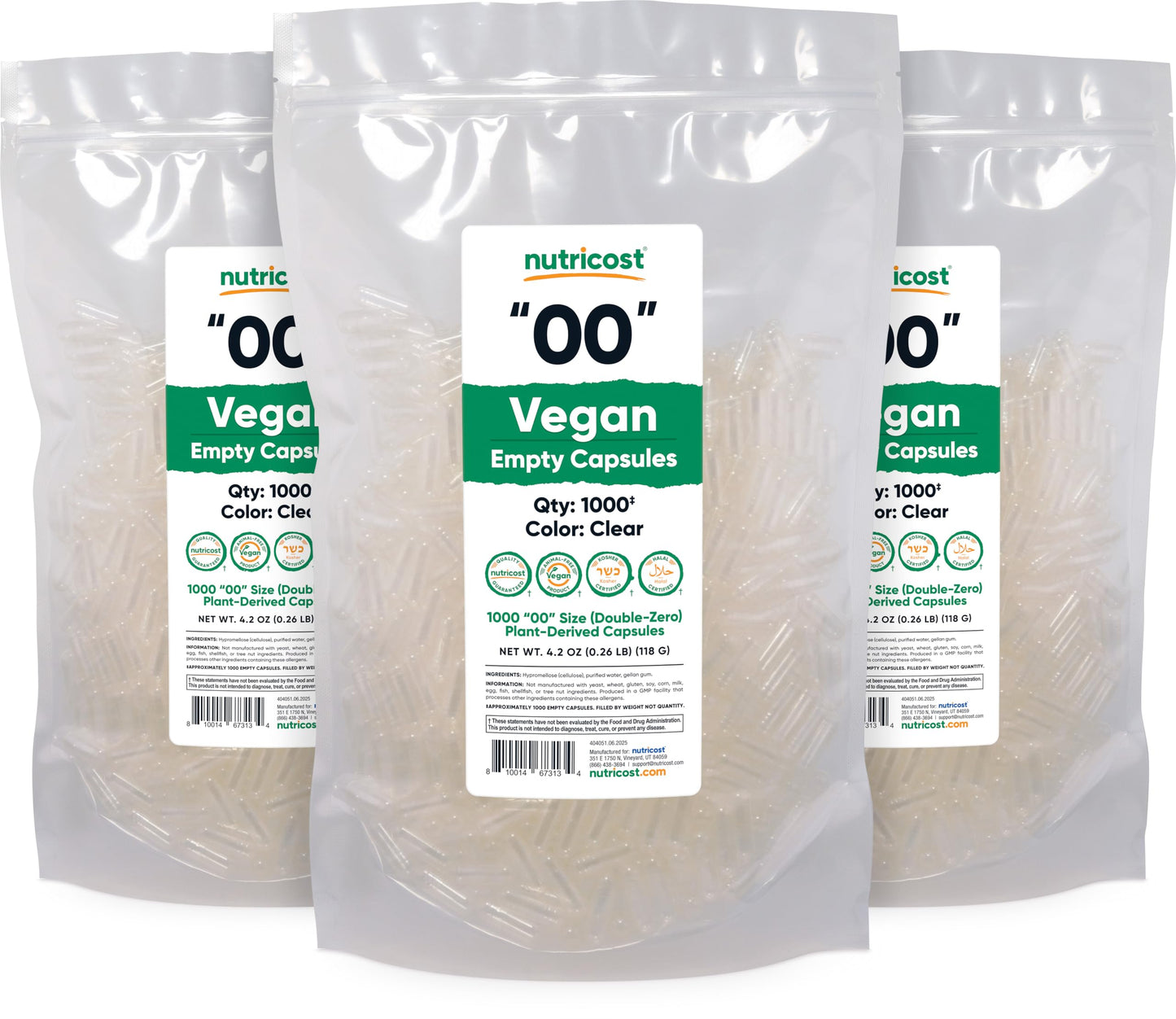 Nutricost Empty Capsules Size 00 โ 1000 Clear Plant-Based Capsules (Kosher, Halal, Non-GMO, Soy Free, Gluten Free, Vegetarian)