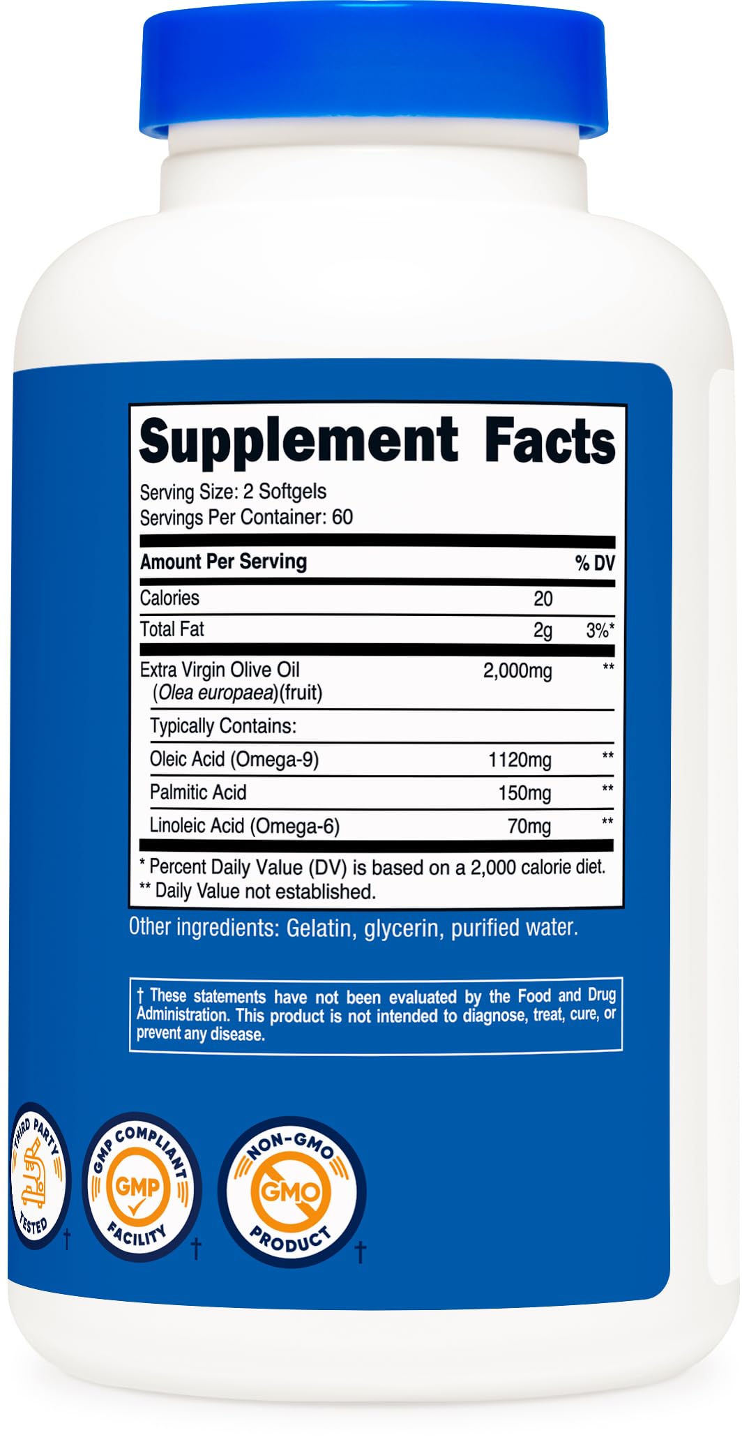 Nutricost Extra Virgin Olive Oil 2,000mg Softgels โ 60 Servings, Gluten-Free & GMO-Free