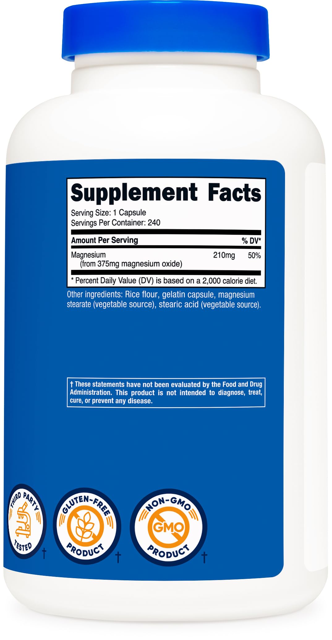 Nutricost Magnesium Oxide 375mg, 240 Capsules โ 210mg Magnesium, Non-GMO, Gluten Free