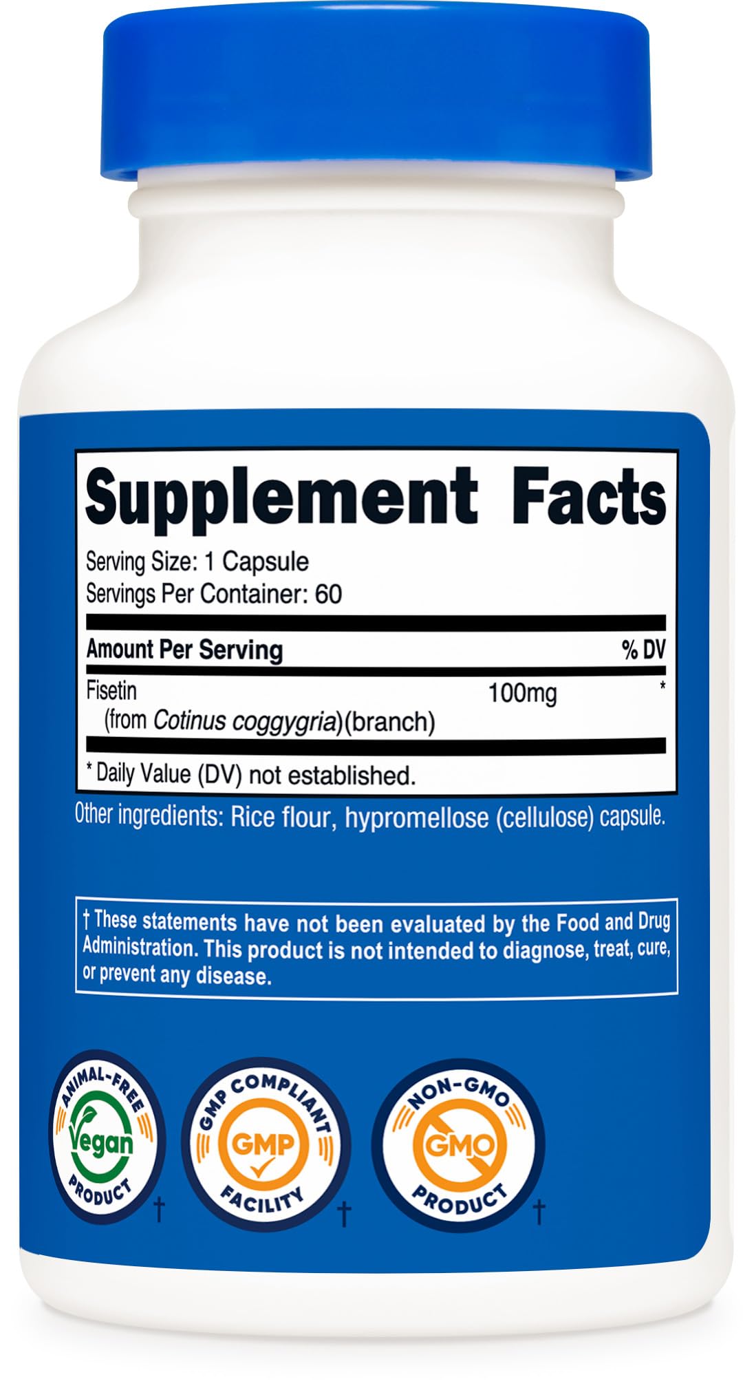 Nutricost Fisetin Capsules 100mg โ 60 Count, Non-GMO, Gluten Free, Vegan