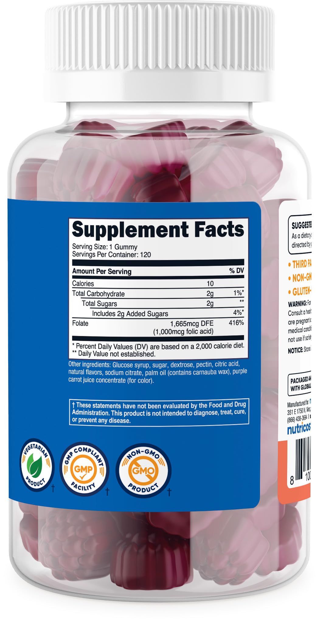 Nutricost Folic Acid Gummies โ 120 ct, 1 mg per Serving (Vitamin B9)