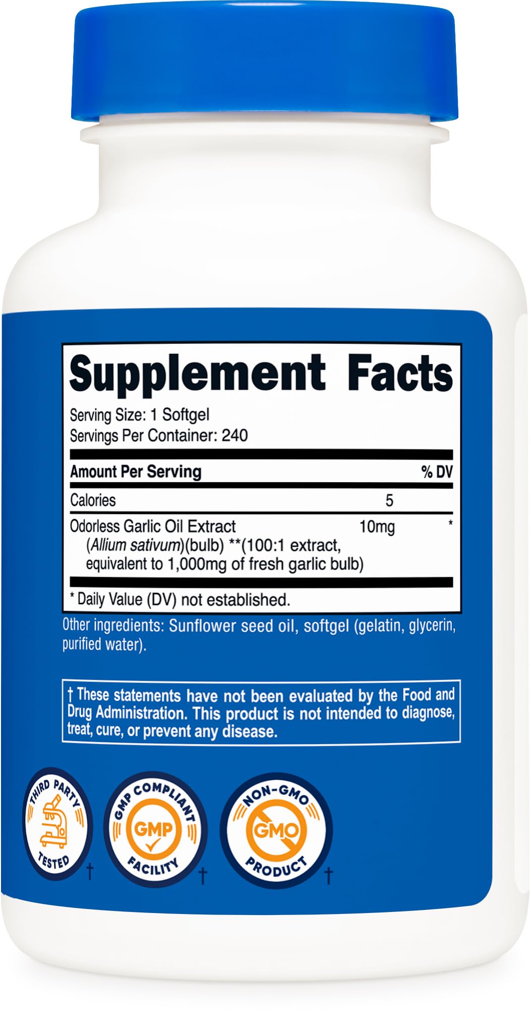 Nutricost Garlic 1000mg Softgels โ Odorless, Gluten Free | 240 Softgels