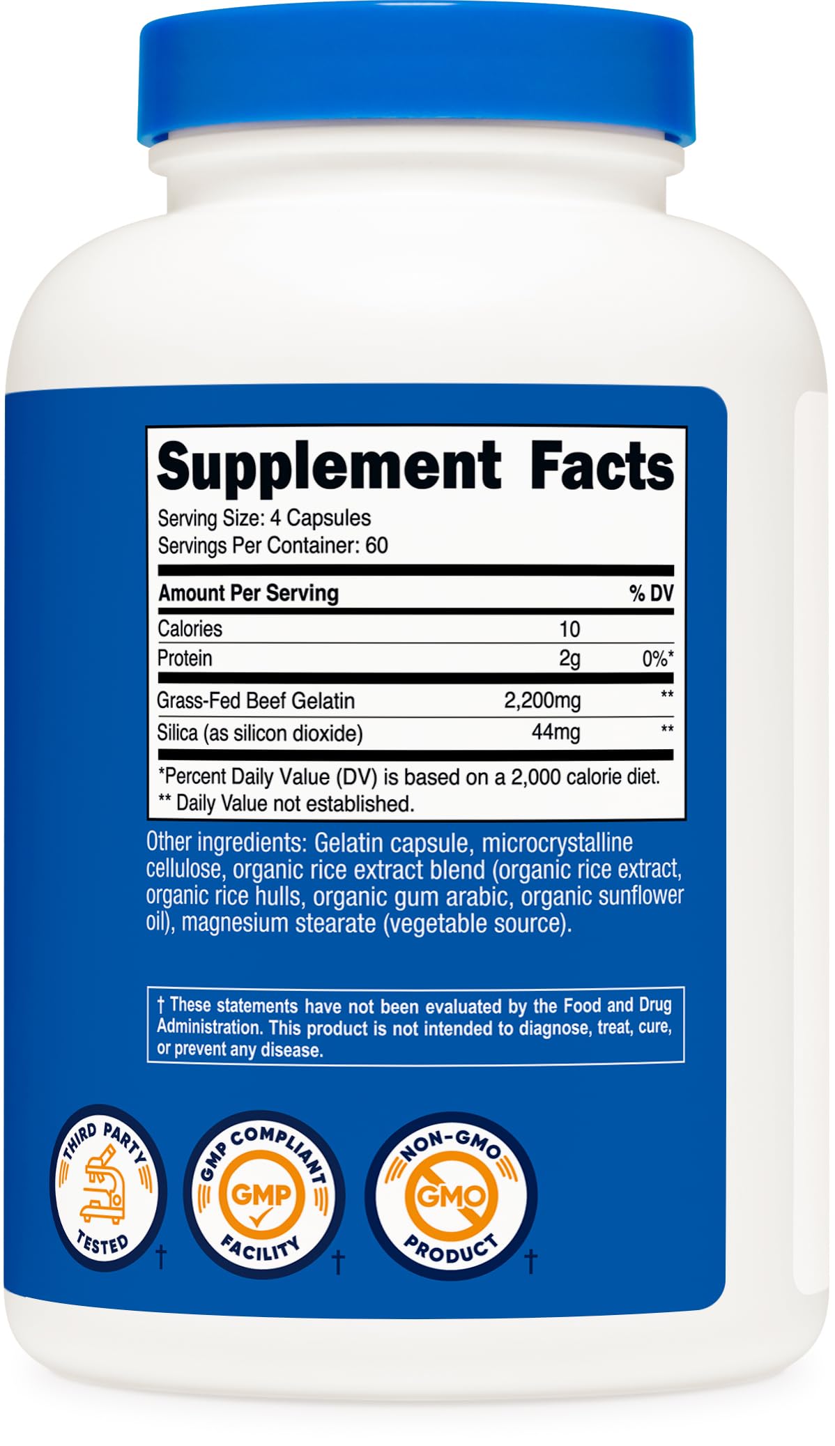 Nutricost Gelatin with Silica (2,200mg) โ Grass-Fed Beef Gelatin, Gluten-Free, 60 Servings