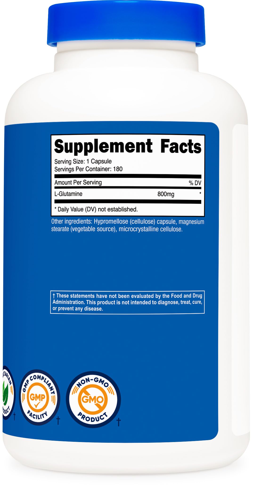 Nutricost L-Glutamine 800mg, 180 Capsules โ Gluten Free & Non-GMO
