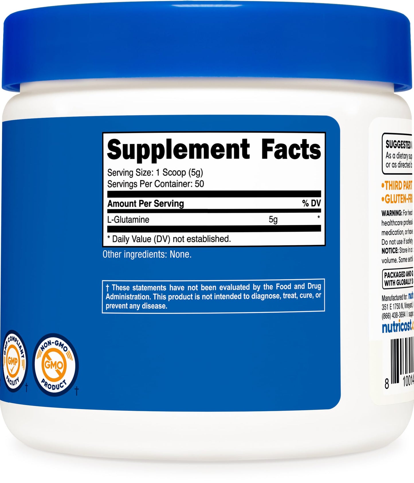 Nutricost L-Glutamine Powder 250 Grams โ 50 Servings, Vegan & Gluten Free
