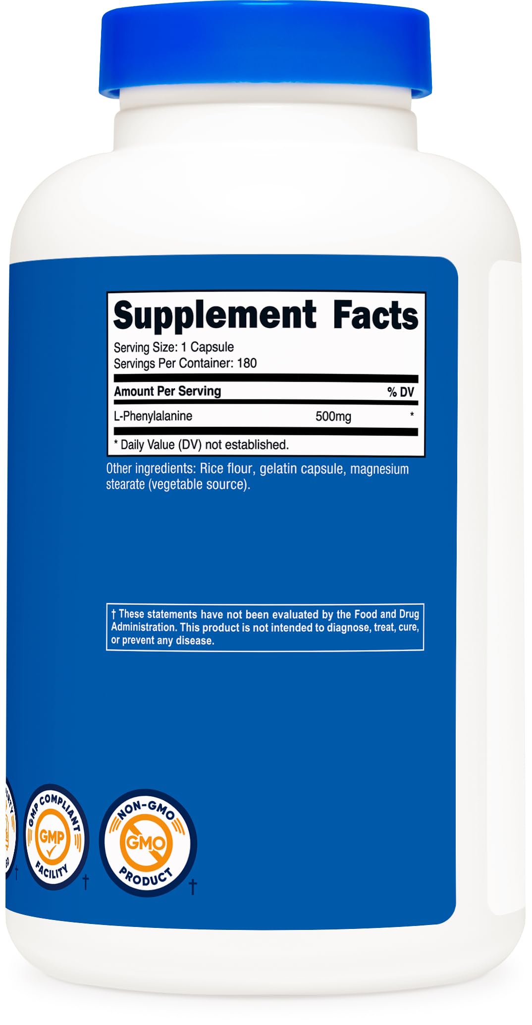 Nutricost L-Phenylalanine 500mg โ 180 Capsules | USA Made, GMP Certified