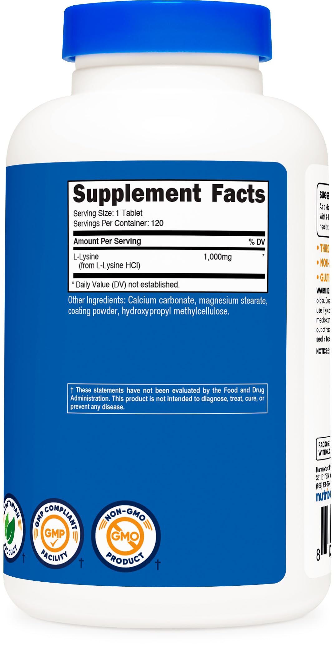 Nutricost L-Lysine 1000mg โ 120 Tablets | Gluten Free, Non-GMO, Vegetarian
