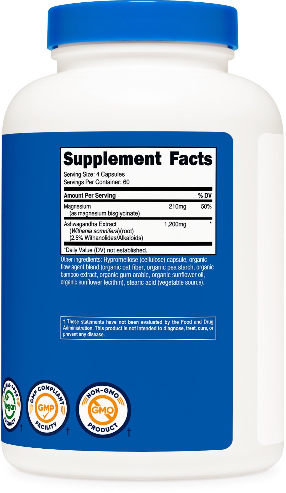 Nutricost Magnesium + Ashwagandha Supplement (1410mg) โ 240 Capsules, 60 Servings, Vegan