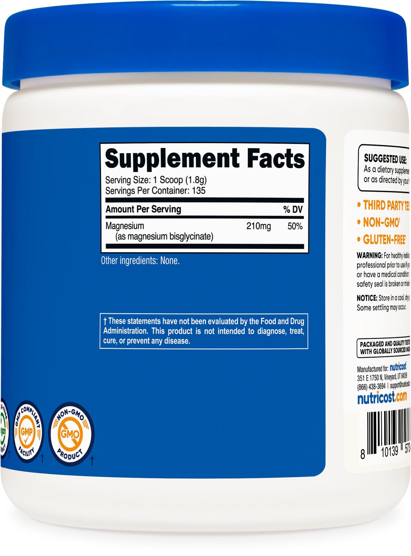 Nutricost Magnesium Bisglycinate Powder (Unflavored, 250g) โ Non-GMO, Vegan
