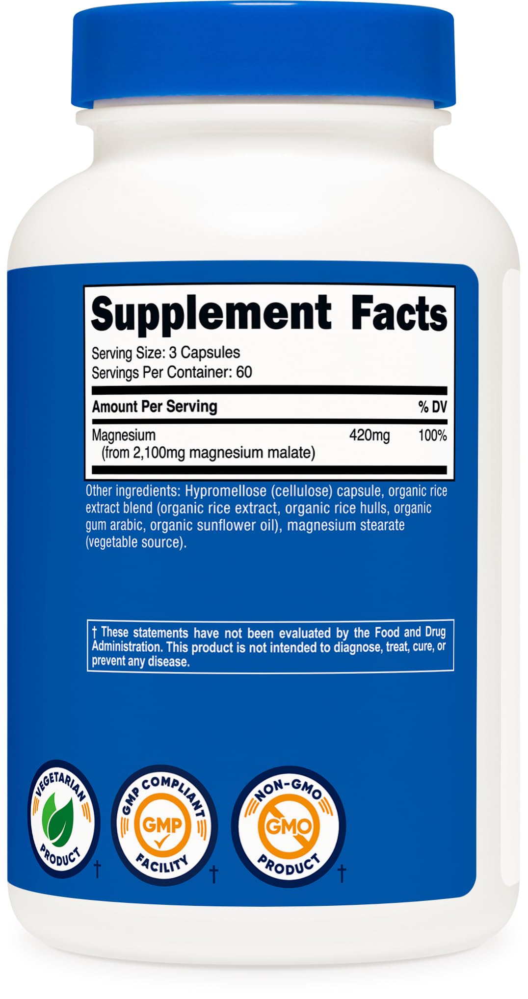 Nutricost Magnesium Malate 2,100mg โ 180 Capsules | Vegetarian, Non-GMO, Gluten Free