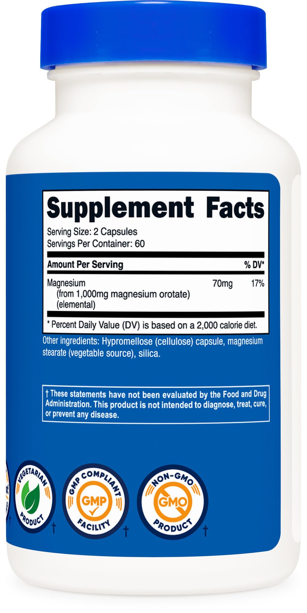Nutricost Magnesium Orotate Capsules 1000mg โ 120 Caps (Pack of 2) | 60 Servings per Bottle | 500mg per Capsule | Non-GMO, Gluten Free