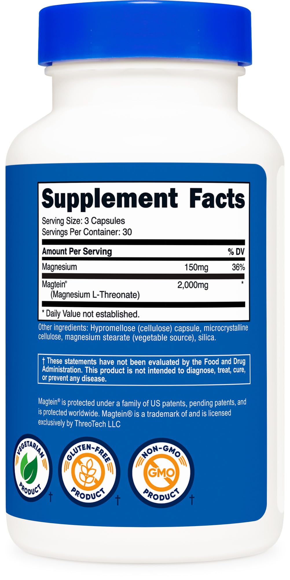 Nutricost Magtein Magnesium L-Threonate 2000mg, 90 Capsules โ Gluten Free, Vegetarian