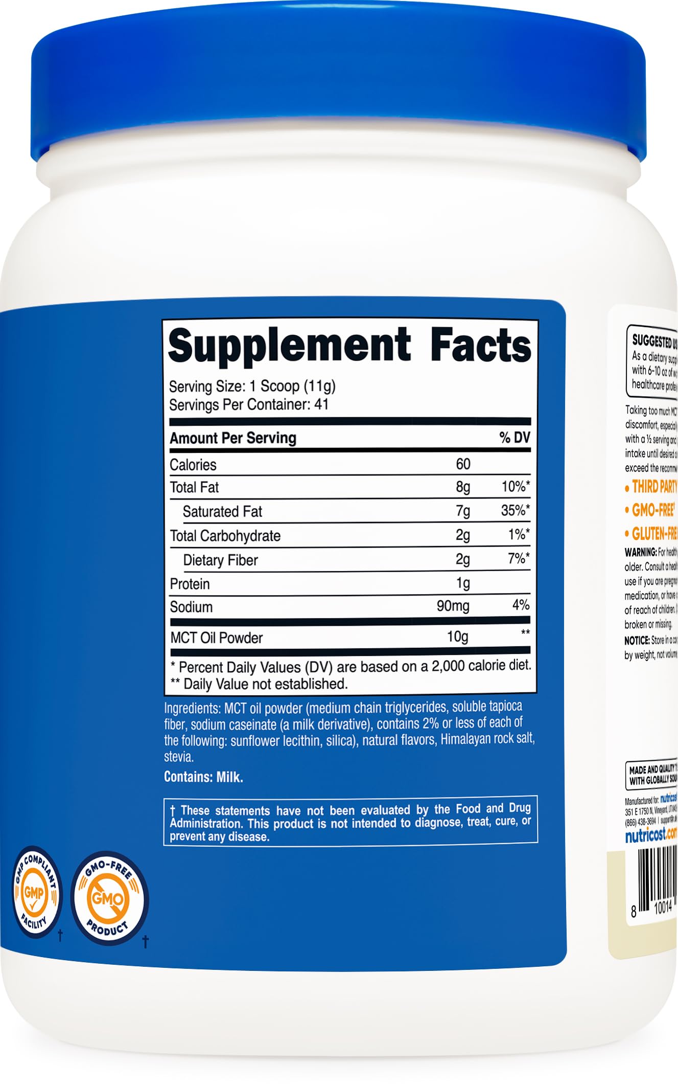 Nutricost Premium MCT Oil Powder Vanilla โ 1LB | Keto, Zero Net Carbs, Non-GMO