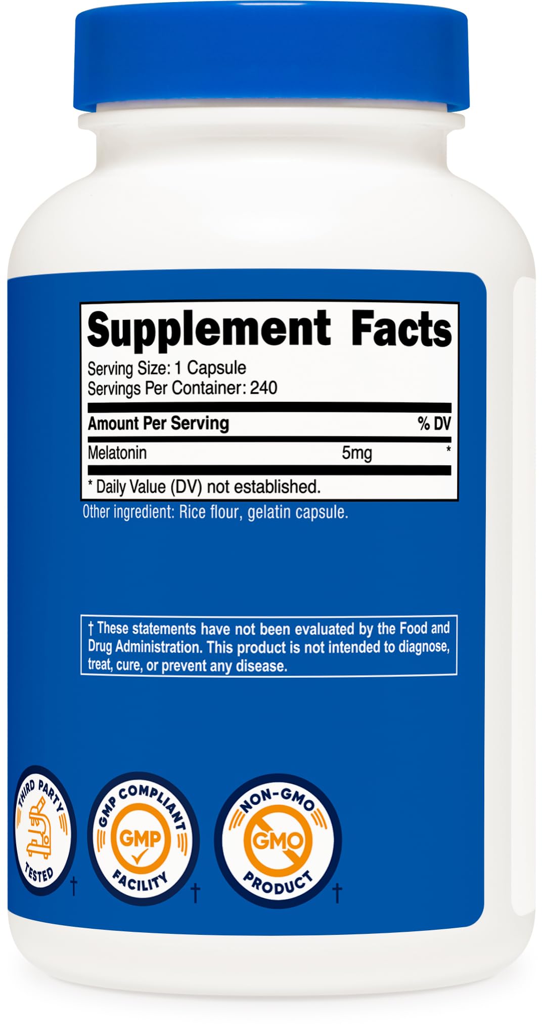 Nutricost Melatonin 5mg โ 240 Capsules | 5mg Per Serving, Non-GMO, Gluten Free