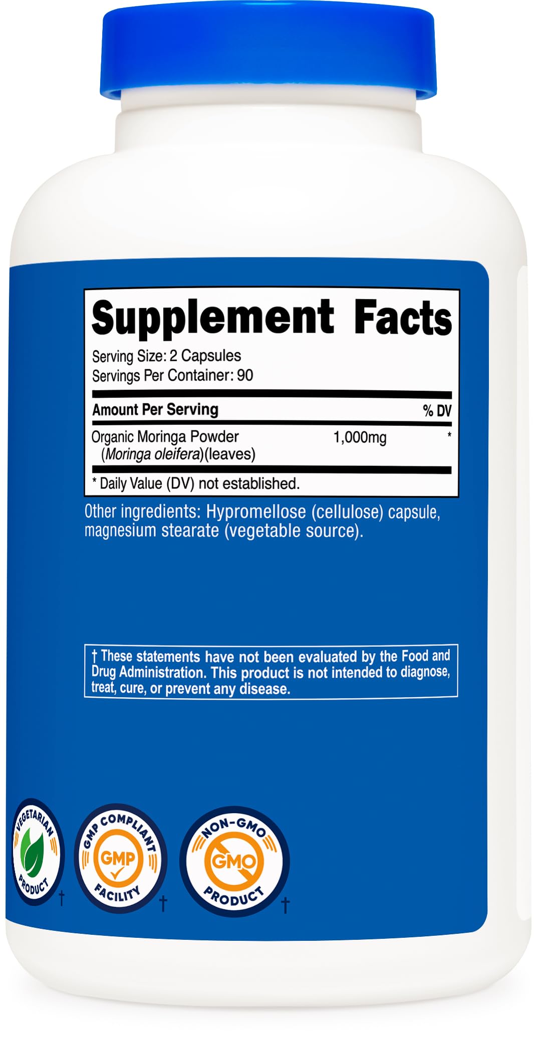 Nutricost Moringa Capsules 500mg โ 180 Capsules (90 Servings) | Vegetarian, Non-GMO, Gluten Free, Soy Free