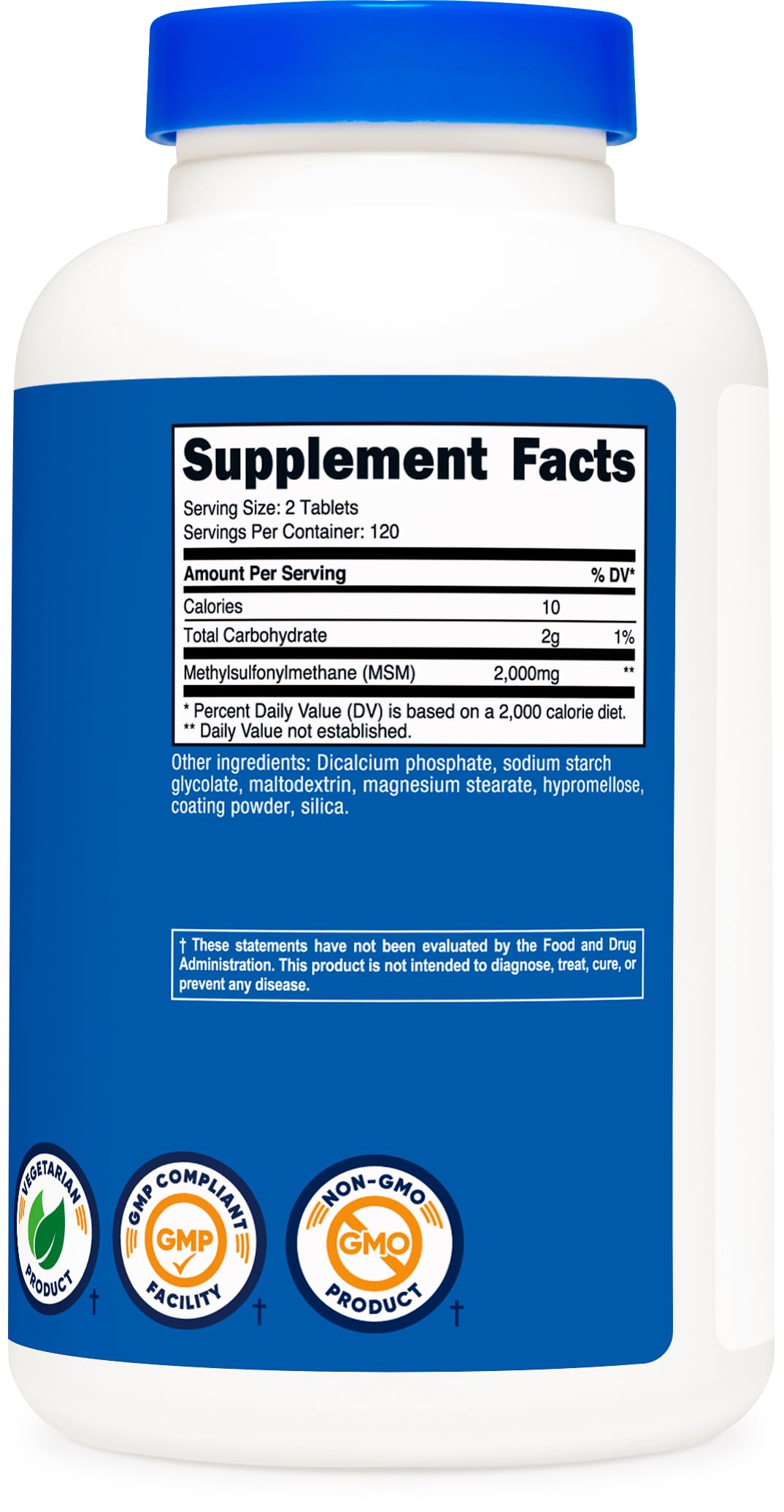 Nutricost MSM Tablets 2000mg per Serving โ 120 Servings, 240 Tablets | Non-GMO & Gluten Free